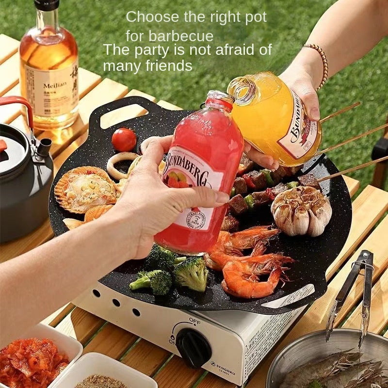 Outdoor Camping Griddle BBQ Grill Pan Korean Style Meat Grill Iron Plate Grill Household Meat Grill Stone Coating Frying and Grilling Pan Cooking Appliance
