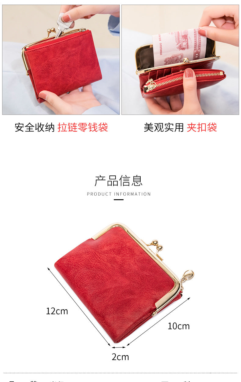 Phase Printed Leather Short Wallet for Women 2024 New Clip Coin Purse Retro Multi-Functional Foldableing Wallet Card Bag for Women