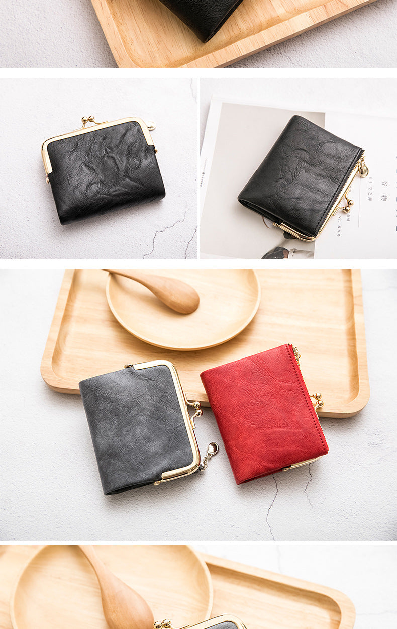 Phase Printed Leather Short Wallet for Women 2024 New Clip Coin Purse Retro Multi-Functional Foldableing Wallet Card Bag for Women