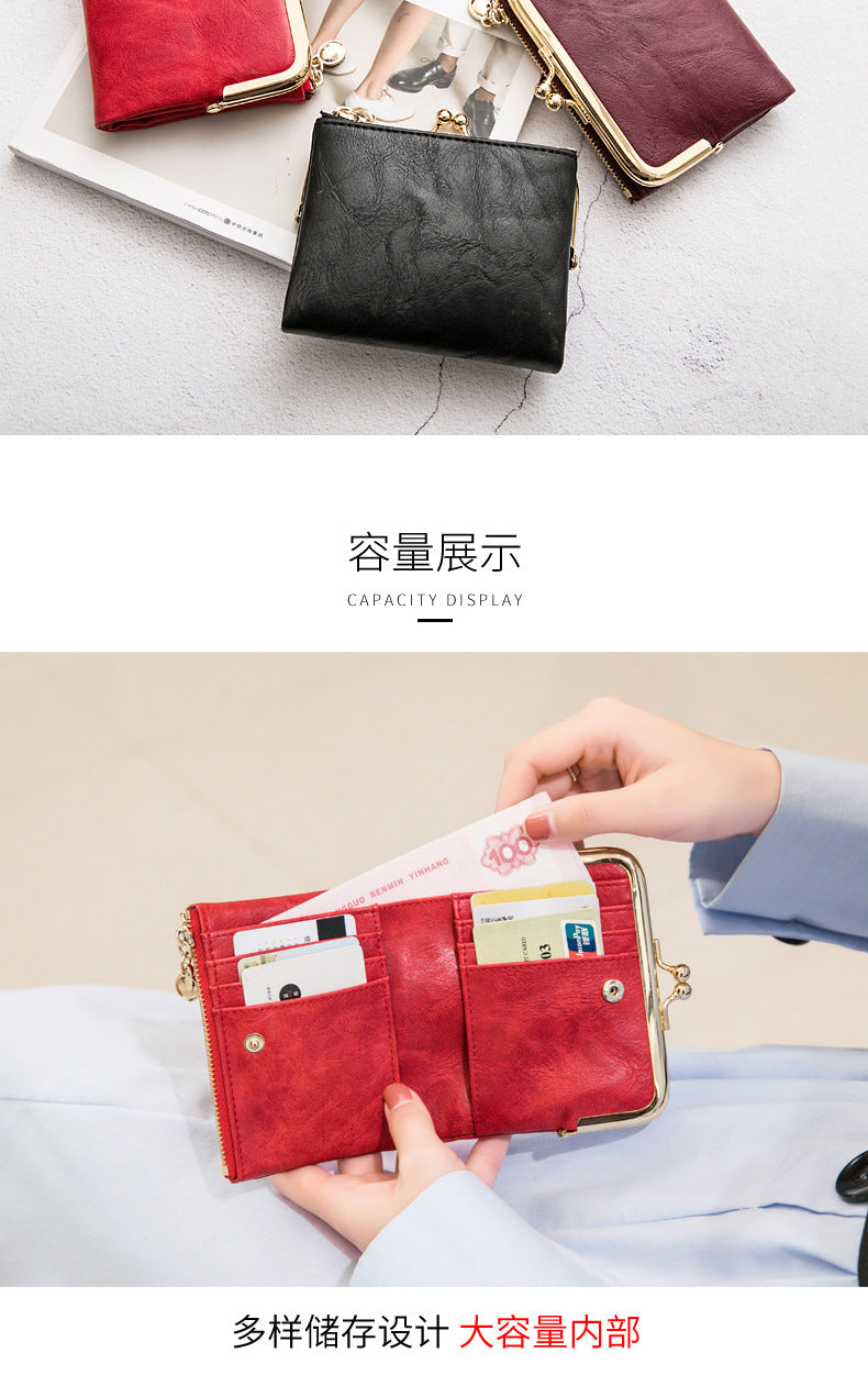 Phase Printed Leather Short Wallet for Women 2024 New Clip Coin Purse Retro Multi-Functional Foldableing Wallet Card Bag for Women