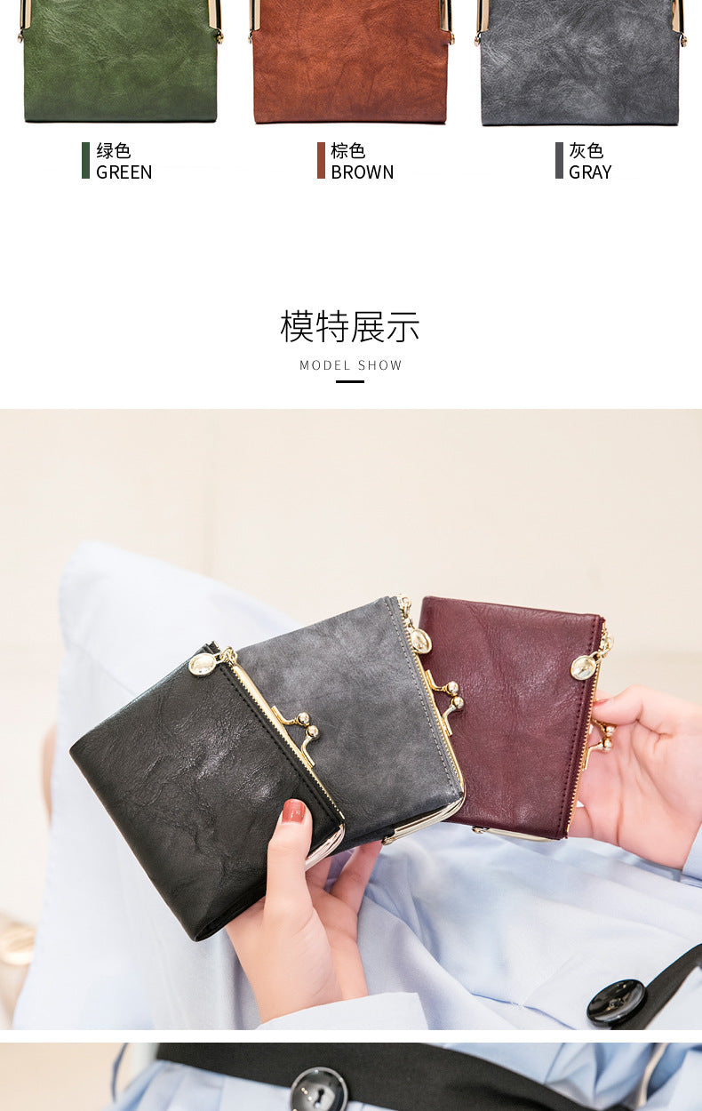 Phase Printed Leather Short Wallet for Women 2024 New Clip Coin Purse Retro Multi-Functional Foldableing Wallet Card Bag for Women