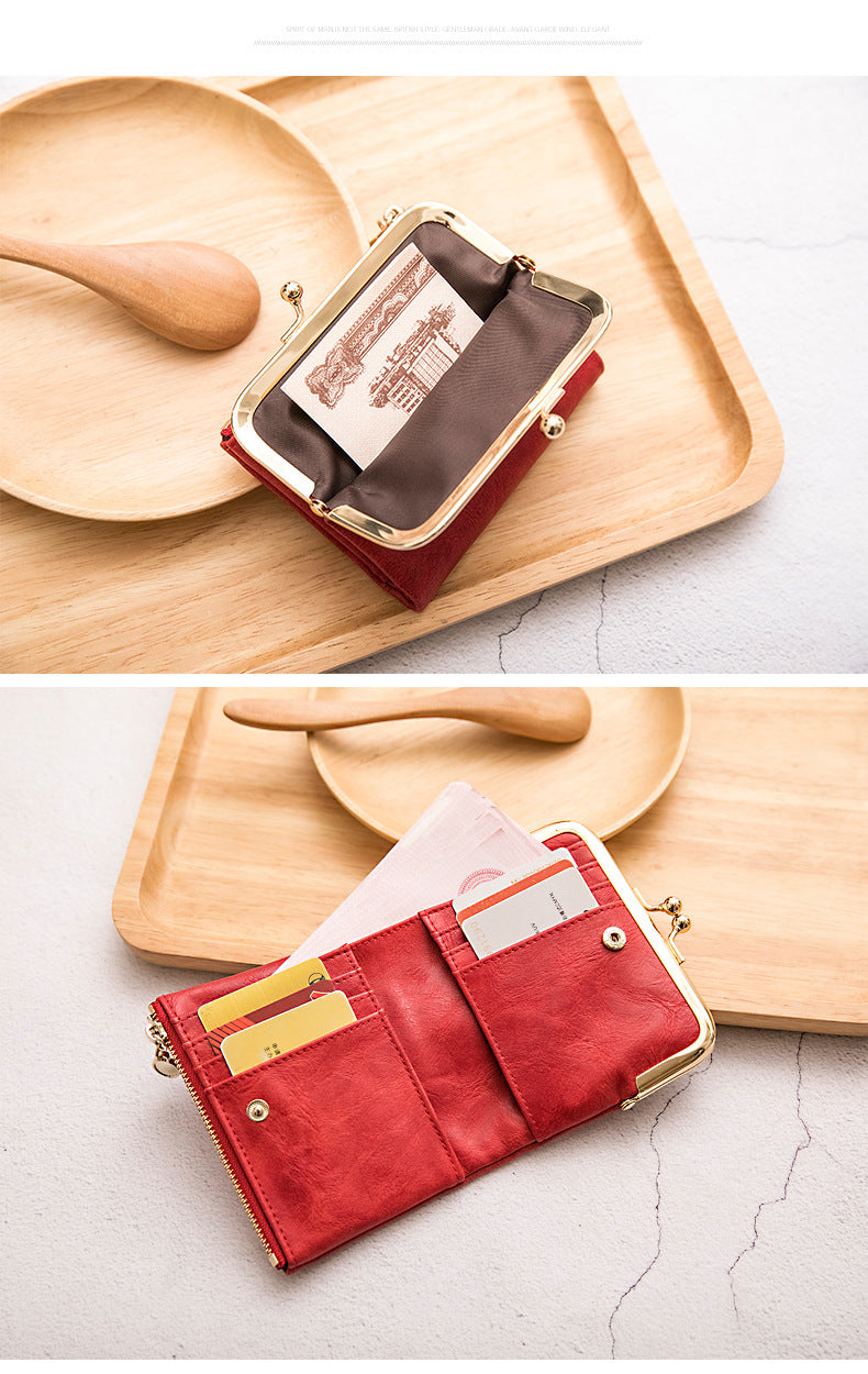 Phase Printed Leather Short Wallet for Women 2024 New Clip Coin Purse Retro Multi-Functional Foldableing Wallet Card Bag for Women