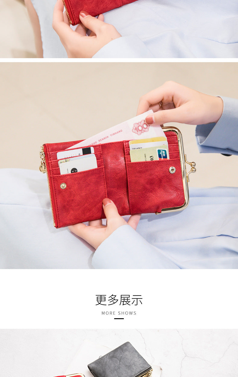 Phase Printed Leather Short Wallet for Women 2024 New Clip Coin Purse Retro Multi-Functional Foldableing Wallet Card Bag for Women