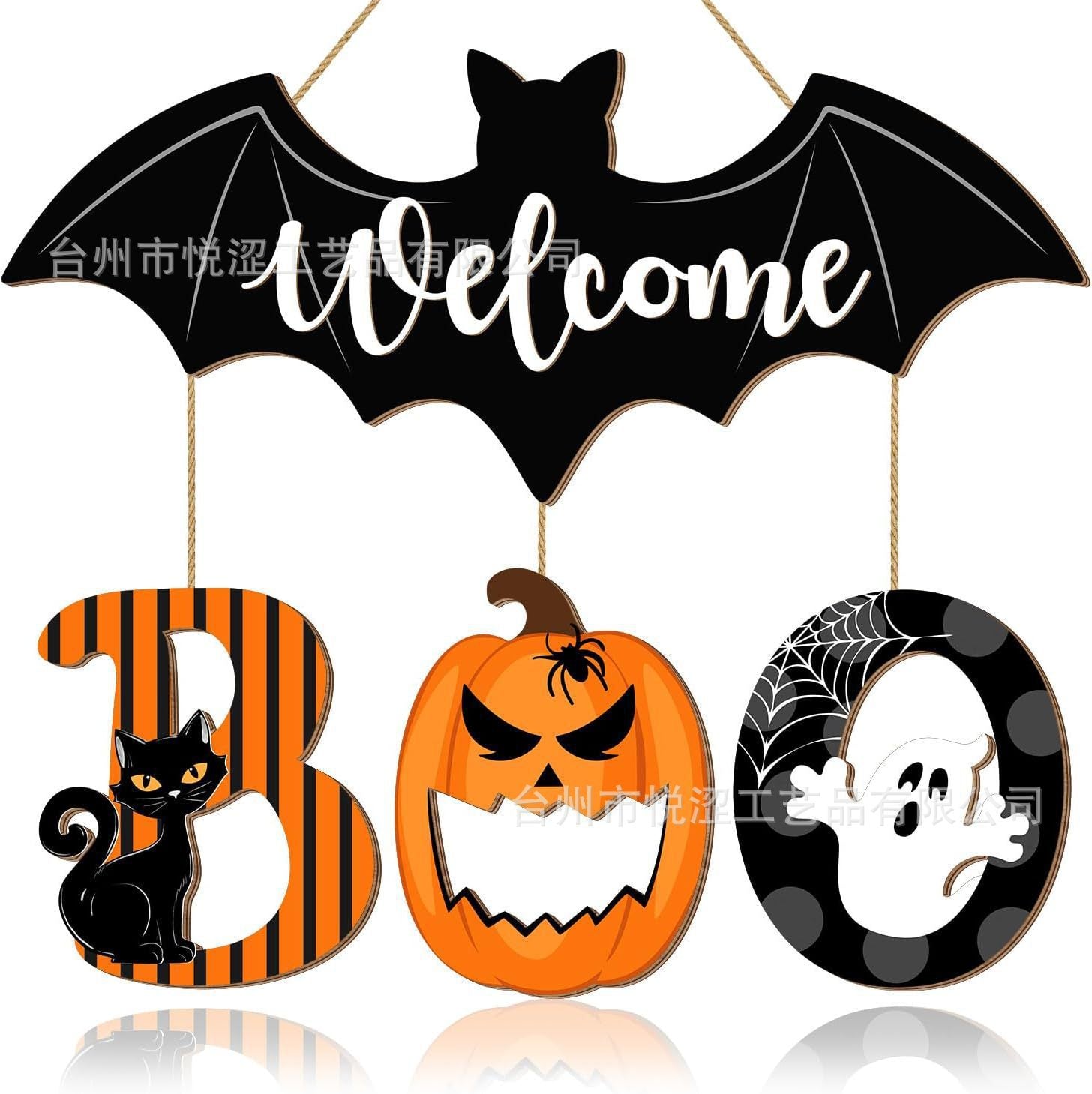 Wooden Halloween BOO Door Sign Decoration Ghost Bat Welcome Wooden Ghost Door Plaque