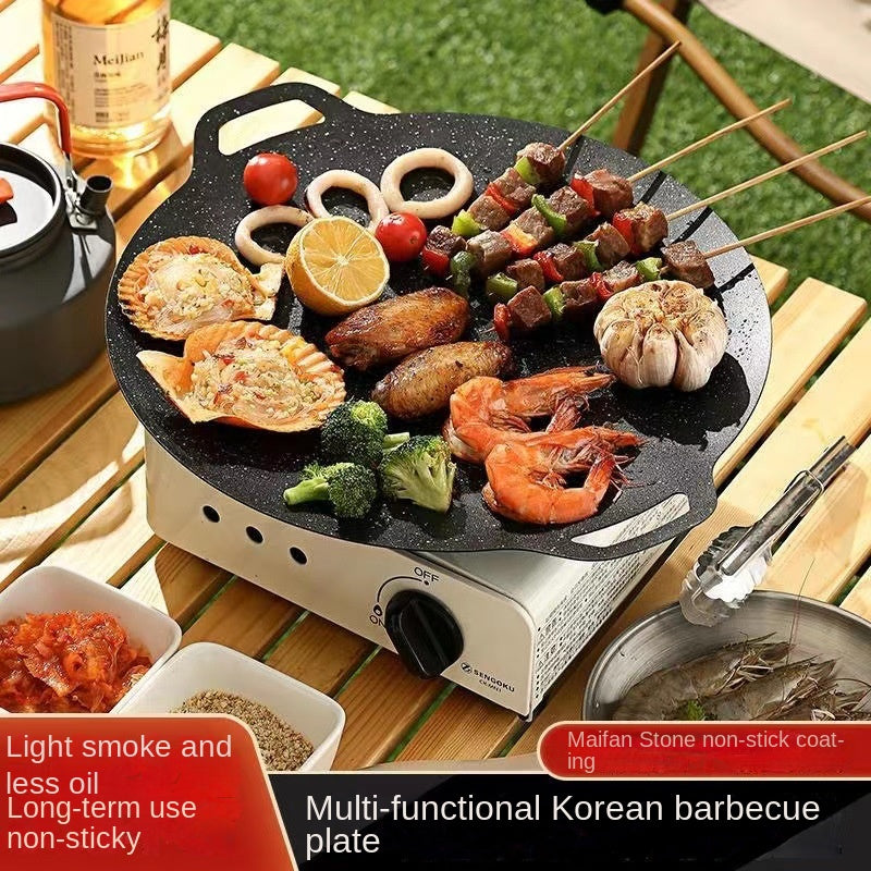 Outdoor Camping Griddle BBQ Grill Pan Korean Style Meat Grill Iron Plate Grill Household Meat Grill Stone Coating Frying and Grilling Pan Cooking Appliance