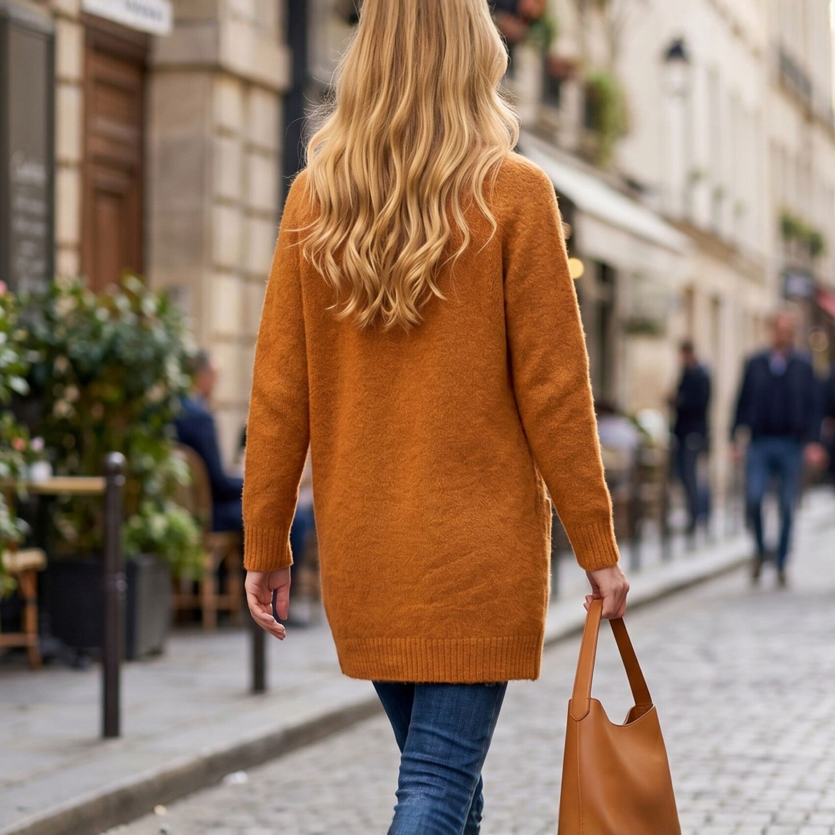 Long Sleeve Knit Cardigan for Women, Loose Oversized Sweater Coat, Thick Cozy Solid Color Button-Up