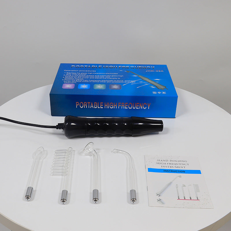 Black 4-Piece Electrotherapy Device, High-Frequency Ozone Facial Care, High-Frequency Electrotherapy Wand, Home Beauty Instrument