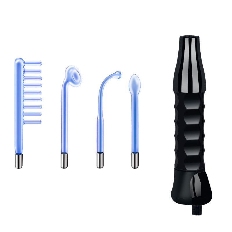 Black 4-Piece Electrotherapy Device, High-Frequency Ozone Facial Care, High-Frequency Electrotherapy Wand, Home Beauty Instrument