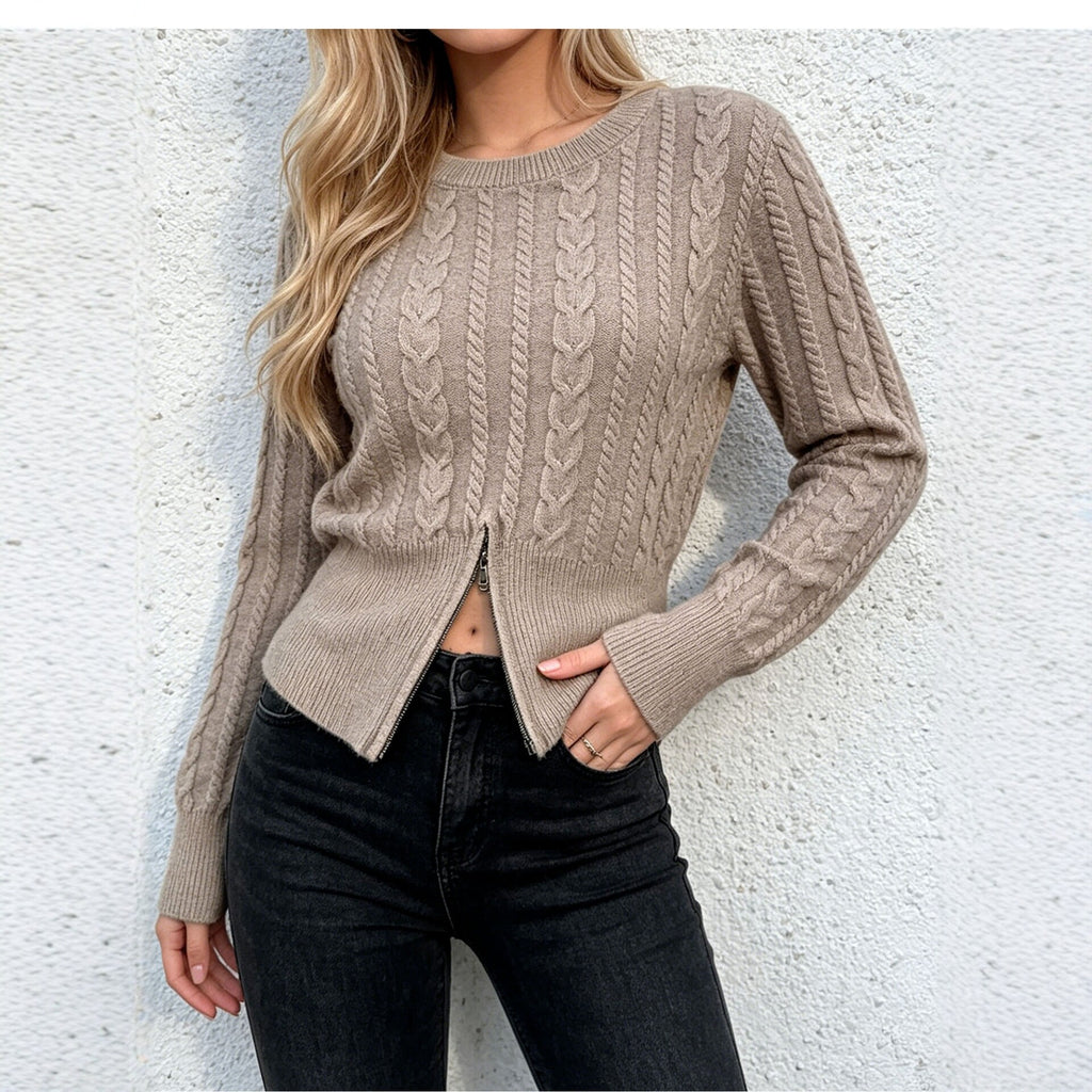Cable Knit Cardigan for Women, Short Length, Round Neck, Loose Fit, Solid Color Casual Sweater Coat