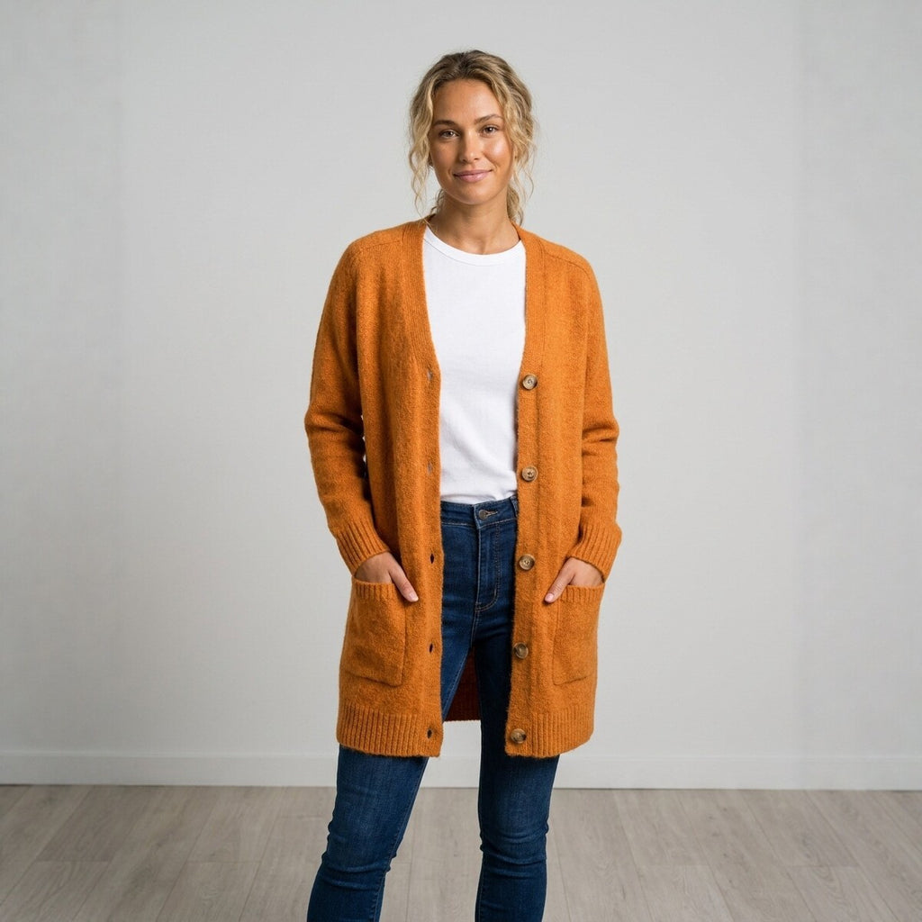 Long Sleeve Knit Cardigan for Women, Loose Oversized Sweater Coat, Thick Cozy Solid Color Button-Up