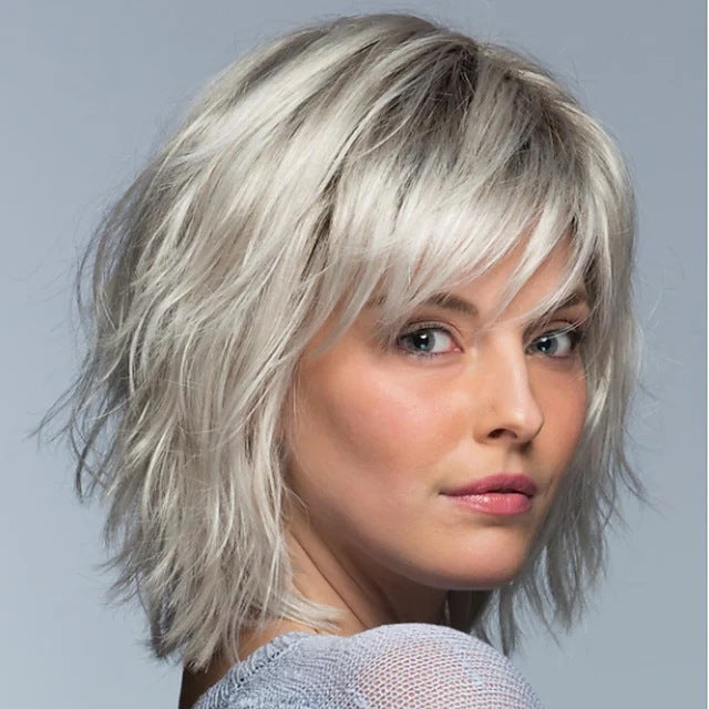 Wig with gradient white gold short curly hair