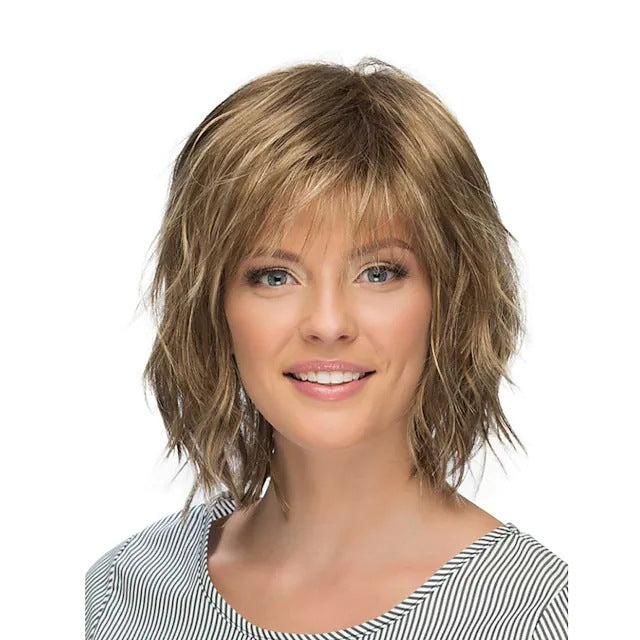 Wig with gradient white gold short curly hair