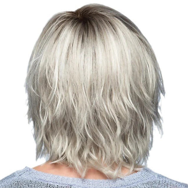 Wig with gradient white gold short curly hair