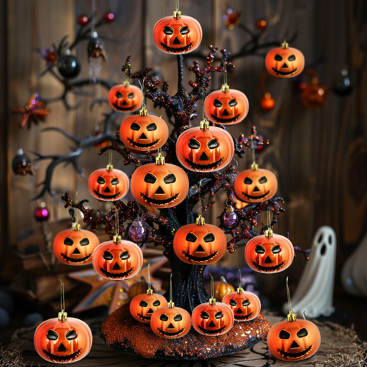 New Halloween Christmas Tree Decoration 8CM Ghost Face Pumpkin Colorful Plastic Ball Festival Party Decoration