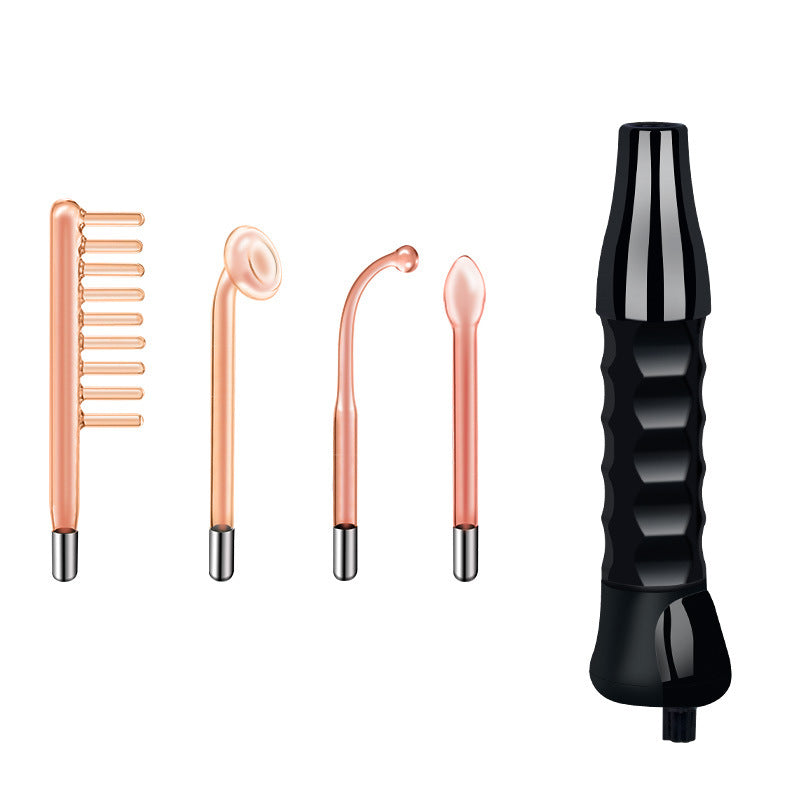 Black 4-Piece Electrotherapy Device, High-Frequency Ozone Facial Care, High-Frequency Electrotherapy Wand, Home Beauty Instrument