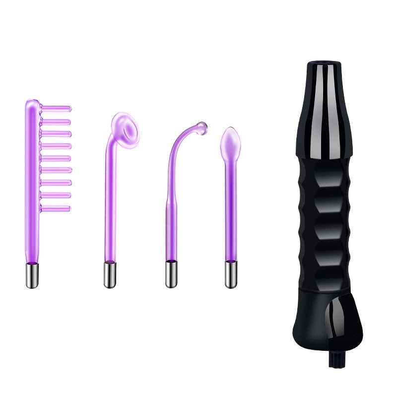 Black 4-Piece Electrotherapy Device, High-Frequency Ozone Facial Care, High-Frequency Electrotherapy Wand, Home Beauty Instrument