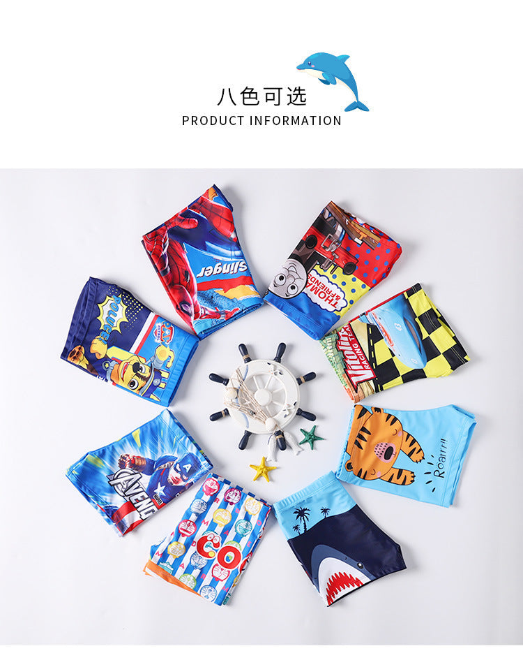 Children's Swim Trunks Boys Swimsuit Small, Medium and Large Children's Cartoon Printed Baby's Flat-Corner Swim Trunks Quick-drying Cross-border New