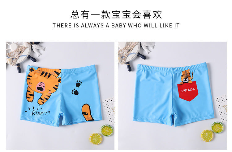 Children's Swim Trunks Boys Swimsuit Small, Medium and Large Children's Cartoon Printed Baby's Flat-Corner Swim Trunks Quick-drying Cross-border New