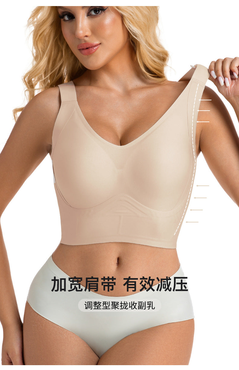 Cross-Border Popular Large Cup Seven-Breasted Extra Large Size Bra European and American Size Tummy Control Vest Wide Shoulder Strap Glossy Underwear
