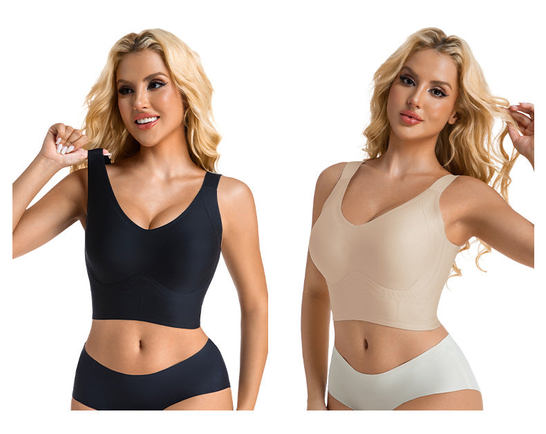 Cross-Border Popular Large Cup Seven-Breasted Extra Large Size Bra European and American Size Tummy Control Vest Wide Shoulder Strap Glossy Underwear