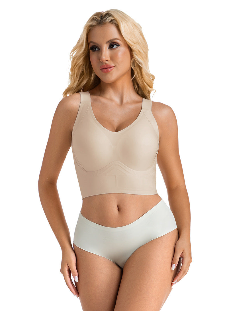 Cross-Border Popular Large Cup Seven-Breasted Extra Large Size Bra European and American Size Tummy Control Vest Wide Shoulder Strap Glossy Underwear