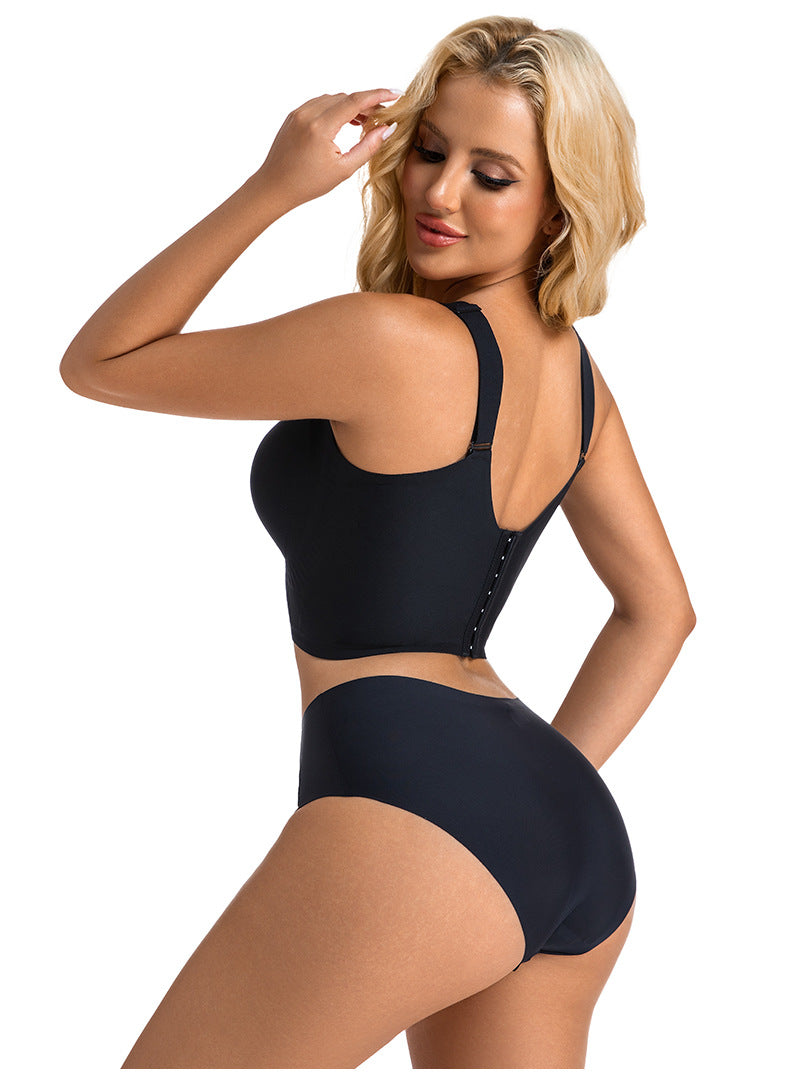 Cross-Border Popular Large Cup Seven-Breasted Extra Large Size Bra European and American Size Tummy Control Vest Wide Shoulder Strap Glossy Underwear