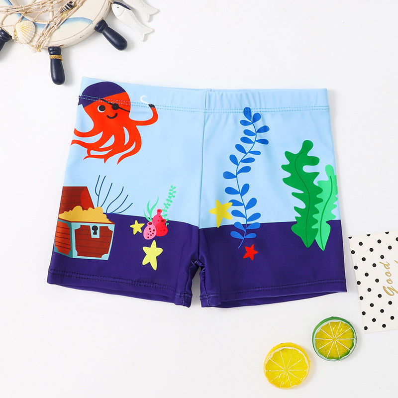 Children's Swim Trunks Boys Swimsuit Small, Medium and Large Children's Cartoon Printed Baby's Flat-Corner Swim Trunks Quick-drying Cross-border New