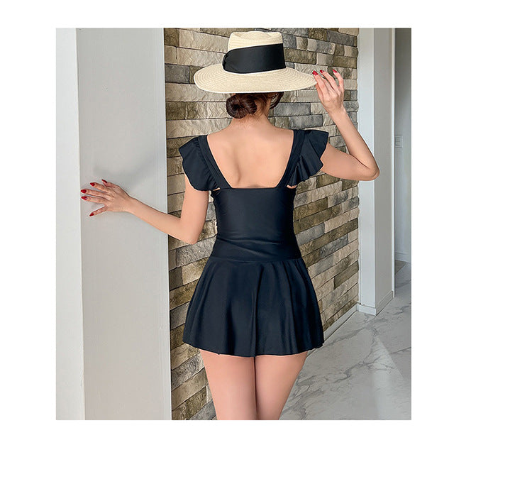 2025 New Swimsuit for Women, Belly-Covering, Slimming Look, One-Piece Skirt-Style Steel Support Push-Up Student Conservative Hot Spring Swimsuit