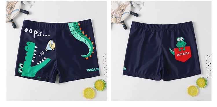 Children's Swim Trunks Boys Swimsuit Small, Medium and Large Children's Cartoon Printed Baby's Flat-Corner Swim Trunks Quick-drying Cross-border New