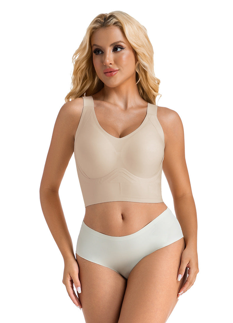 Cross-Border Popular Large Cup Seven-Breasted Extra Large Size Bra European and American Size Tummy Control Vest Wide Shoulder Strap Glossy Underwear